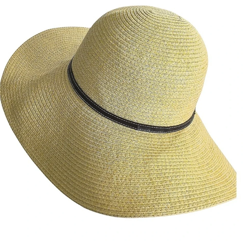 Womens‎ Wide Brim Floppy Straw Sun Hat Tan Paper Braid Buckle Band Summer Beach